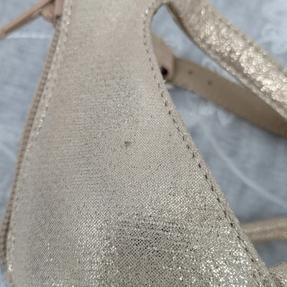 Prom Bride Champagne Gold Metallic Strappy Block Heel Square Toe 9M Jellypop